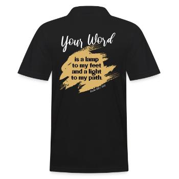 Bible verse | Psaume 119 | Votre word is a lamp Gold - Polo Homme - noir - Dos - Kai (181cm)