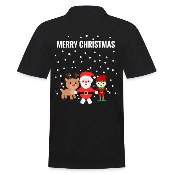 MERRY CHRISTMAS, Weihnachtsmann, Rentier, Elf - Männer Poloshirt - Schwarz - Hinten - Kai (181cm)