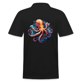 Wunderschöner Oktopus mit Blumen Boho Style - Männer Poloshirt - Schwarz - Hinten - Kai (181cm)