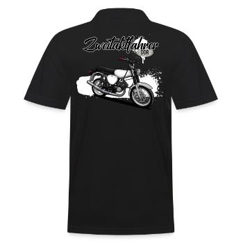 S51 (weiß / Zweitaktfahrer) // Illustration - Männer Poloshirt - Schwarz - Hinten - Kai (181cm)