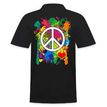 04 Peace bunte Herzen Fabspritzer - Männer Poloshirt - Schwarz - Hinten - Kai (181cm)