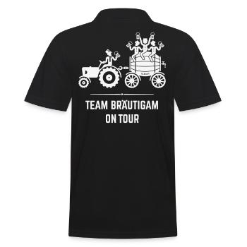 Team Bräutigam On Tour (Trecker Bierfass JGA / W) - Männer Poloshirt - Schwarz - Hinten - Kai (181cm)