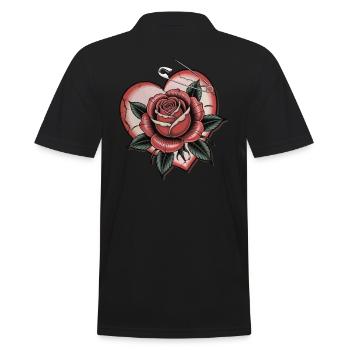 Coeur avec Rose avec épingle à nourrice, Amour, Tatouage - Polo Homme - noir - Dos - Kai (181cm)