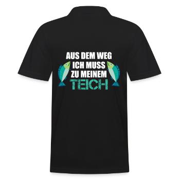 Teich Fisch Fischer lustig Geschenkidee - Männer Poloshirt - Schwarz - Hinten - Kai (181cm)