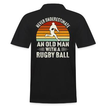 Unterschätzen Sie niemals einen alten Mann mit einem Rugbyball - Männer Poloshirt - Schwarz - Hinten - Kai (181cm)