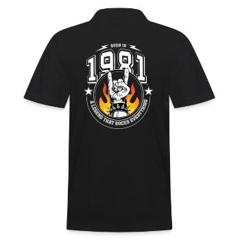 1981 Geburtstag, rockt alles - Männer Poloshirt - Schwarz - Hinten - Kai (181cm)