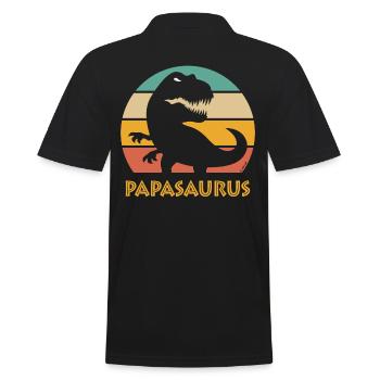 Papasaurus (Bester Papa / Vater / Daddy / 5C PNG) - Männer Poloshirt - Schwarz - Hinten - Kai (181cm)