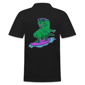 Surfer Dino T-Rex on surfboard surfer gift - Men's Polo Shirt - black - Back - Kai (181cm)