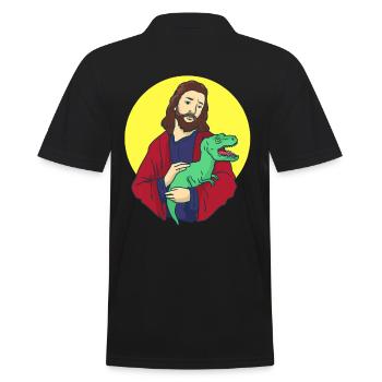 Jesus with Dino in his arms - T-Rex and Christ - Men's Polo Shirt - black - Back - Kai (181cm)