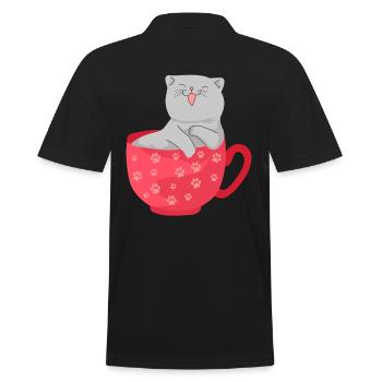 BKH Katze in einer Tasse Kaffee Katzen Geschenk - Männer Poloshirt - Schwarz - Hinten - Kai (181cm)