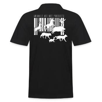 Strichcode Vegan Animals are not Poroducts - Männer Poloshirt - Schwarz - Hinten - Kai (181cm)