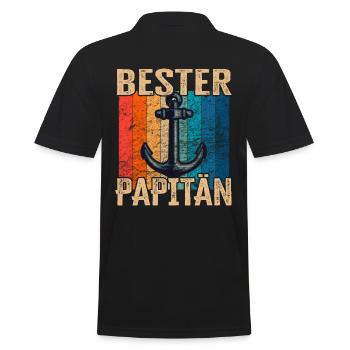 Papitän und Anker - für den besten Papa der Welt - Männer Poloshirt - Schwarz - Hinten - Kai (181cm)