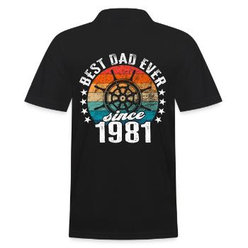 Bester Papa der Welt seit 1981 Kapitän - Männer Poloshirt - Schwarz - Hinten - Kai (181cm)