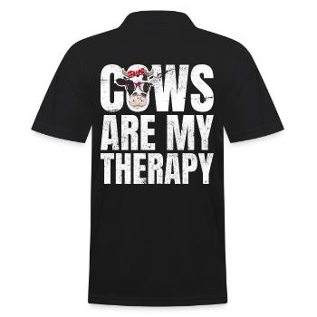 Cows Are My Therapy Kühe Bauer Landwirt - Männer Poloshirt - Schwarz - Hinten - Kai (181cm)