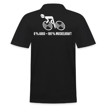 0 % Akku – 100 % Muskelkraft (Fahrrad / White) - Männer Poloshirt - Schwarz - Hinten - Kai (181cm)