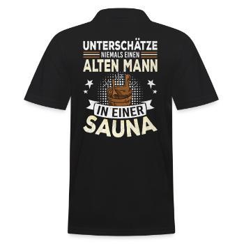 Never underestimate an old man in a sauna - Men's Polo Shirt - black - Back - Kai (181cm)