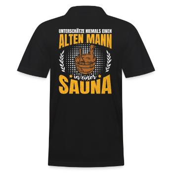 Never underestimate an old man in a sauna - Men's Polo Shirt - black - Back - Kai (181cm)