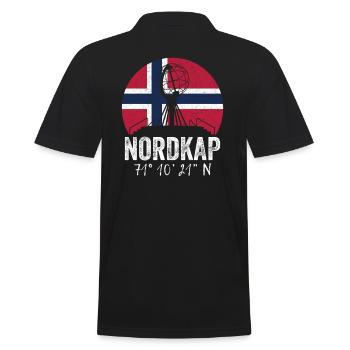 Norwegen Norway Norge Koordinaten Nordkap - Männer Poloshirt - Schwarz - Hinten - Kai (181cm)