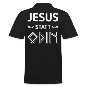 Jesus Statt Odin (Gegen Rechts / White) - Männer Poloshirt - Schwarz - Hinten - Kai (181cm)