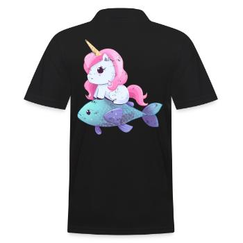 Einhorn reitet auf Fisch - Männer Poloshirt - Schwarz - Hinten - Kai (181cm)