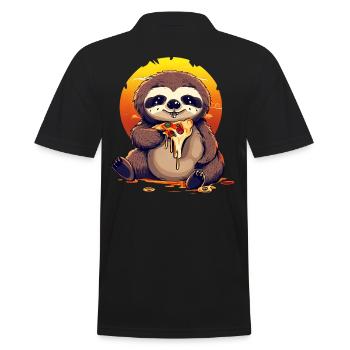 Pizza Faultier im Sonnenuntergang - Männer Poloshirt - Schwarz - Hinten - Kai (181cm)