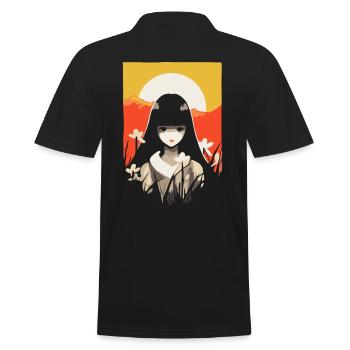 Japanische Sonne Anime Mädchen Berge Geisha - Männer Poloshirt - Schwarz - Hinten - Kai (181cm)