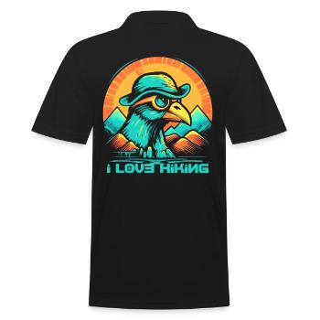 Schlaues Huhn in den Bergen: Ich liebe Wandern - Männer Poloshirt - Schwarz - Hinten - Kai (181cm)