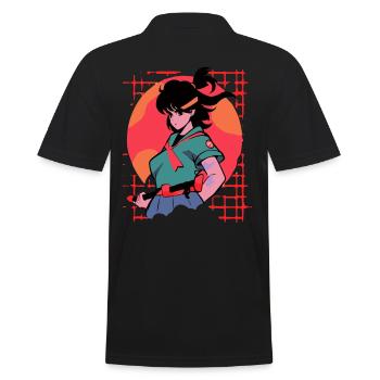 Fille guerrière dans le style classique de l’anime Vaporwave - Polo Homme - noir - Dos - Kai (181cm)