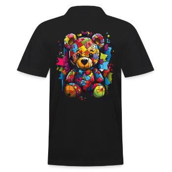 Loving Honey Heart Cuddly Bear - Men's Polo Shirt - black - Back - Kai (181cm)