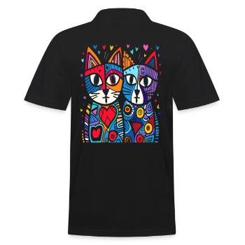 Love cats surrounded by hearts - Men's Polo Shirt - black - Back - Kai (181cm)