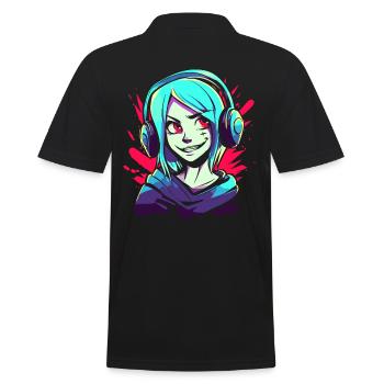 Musique, écouteurs et filles d’anime - Polo Homme - noir - Dos - Kai (181cm)