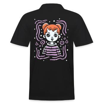 Modern Art Lines and a Cartoon Girl - Men's Polo Shirt - black - Back - Kai (181cm)