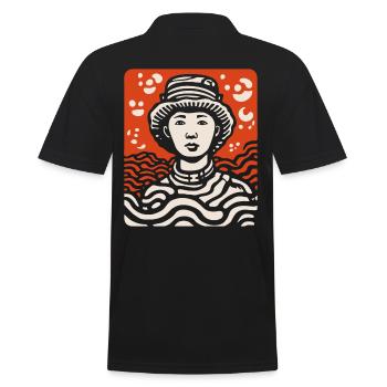Asien Wurzeln, Asiatischer Bauer: Cartoon-Kunst - Männer Poloshirt - Schwarz - Hinten - Kai (181cm)