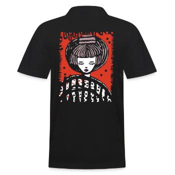 Kunst-Cartoon und Manga-Symbiose - Männer Poloshirt - Schwarz - Hinten - Kai (181cm)