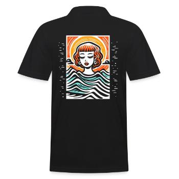Cartoon of a woman and the calm of the ocean - Men's Polo Shirt - black - Back - Kai (181cm)