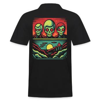 Invasion der Totenkopf Gesichter Aliens - Männer Poloshirt - Schwarz - Hinten - Kai (181cm)