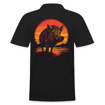 Retro sunset and a wild boar - Men's Polo Shirt - black - Back - Kai (181cm)