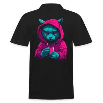 Coole Hip-Hop Kaffee-Katze - Männer Poloshirt - Schwarz - Hinten - Kai (181cm)