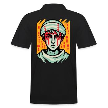 Porträt eines traurigen Cartoon-Jungen - Männer Poloshirt - Schwarz - Hinten - Kai (181cm)
