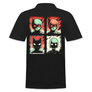 Cartoon Katzen-Superhelden-Squat - Männer Poloshirt - Schwarz - Hinten - Kai (181cm)