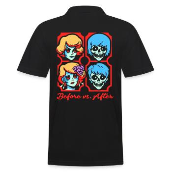 Schönheit vorher vs. nachher, Zombie-Köpfe - Männer Poloshirt - Schwarz - Hinten - Kai (181cm)