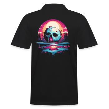 Saftiger tropfender Zucker-Totenkopf-Glasur-Mond - Männer Poloshirt - Schwarz - Hinten - Kai (181cm)