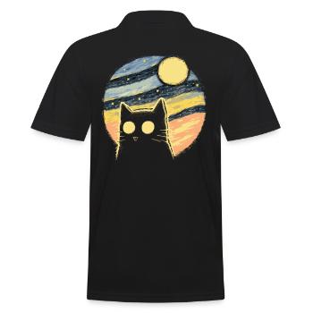 Sternennacht Retro Katze - Männer Poloshirt - Schwarz - Hinten - Kai (181cm)