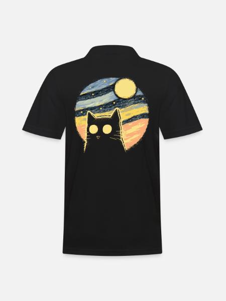 Starry Night Retro Cat - Men's Polo Shirt - black