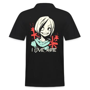 Ich liebe Anime und coole Mädchen - Männer Poloshirt - Schwarz - Hinten - Kai (181cm)