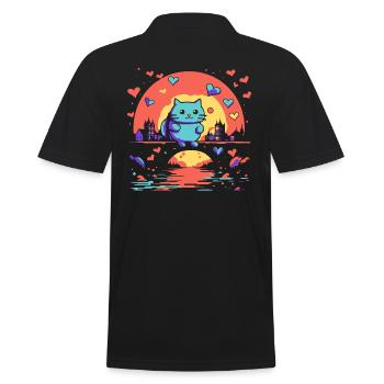A happy cat and hearts - Men's Polo Shirt - black - Back - Kai (181cm)