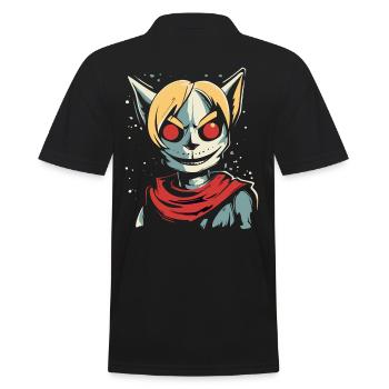 Cartoon Anime Manga: Finsteres Katzen Mädchen - Männer Poloshirt - Schwarz - Hinten - Kai (181cm)