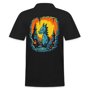 Ein Cartoon Dorf mit Drachen - Männer Poloshirt - Schwarz - Hinten - Kai (181cm)