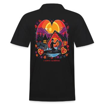 Herz und Horror: Ich liebe Camping - Männer Poloshirt - Schwarz - Hinten - Kai (181cm)