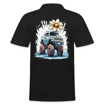Farb-tropfende Blumen Monstertruck - Männer Poloshirt - Schwarz - Hinten - Kai (181cm)